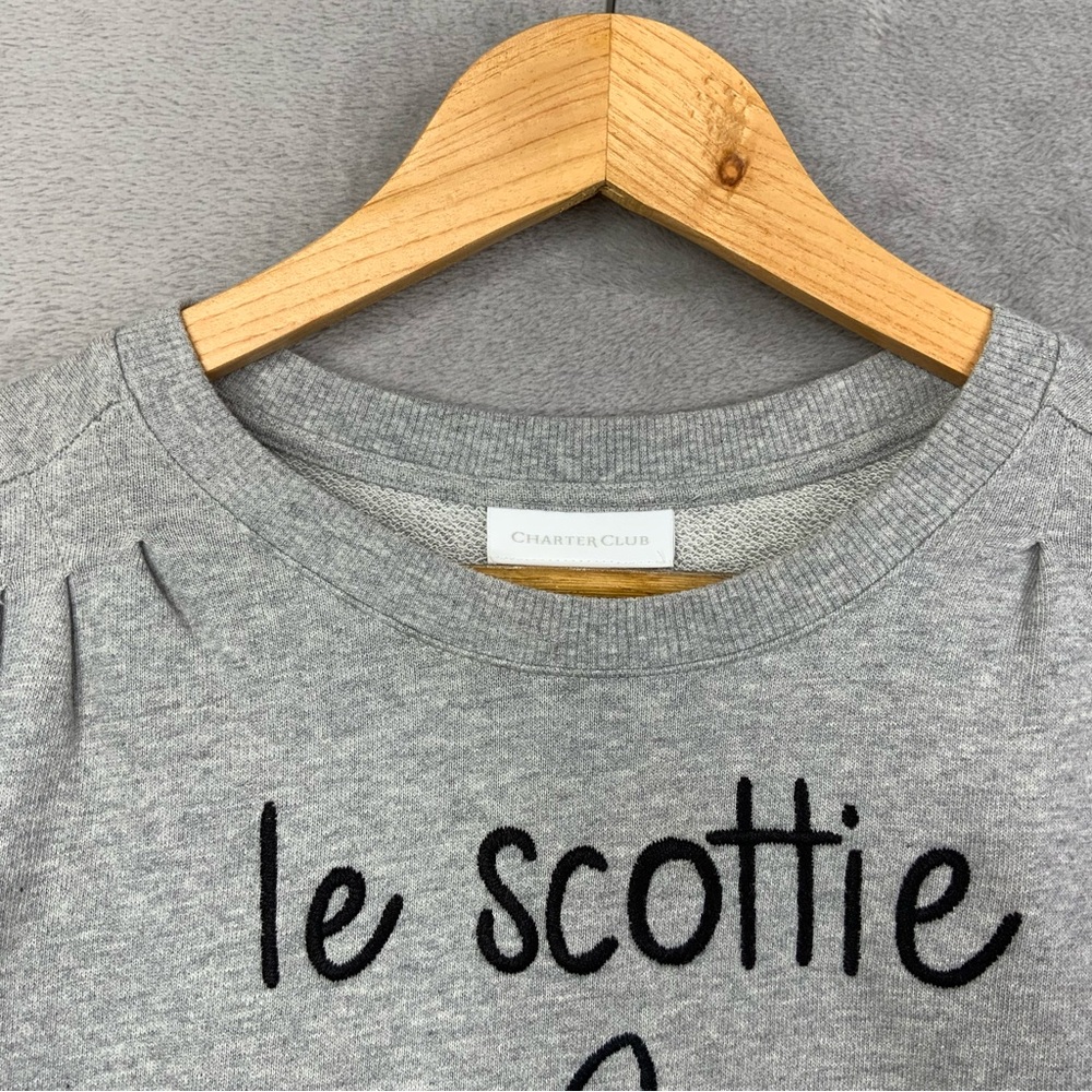 Charter Club Women’s PM Long Sleeve Gray Scottie Dog Graphic Puff Sweatshirt. - Picture 4 of 7